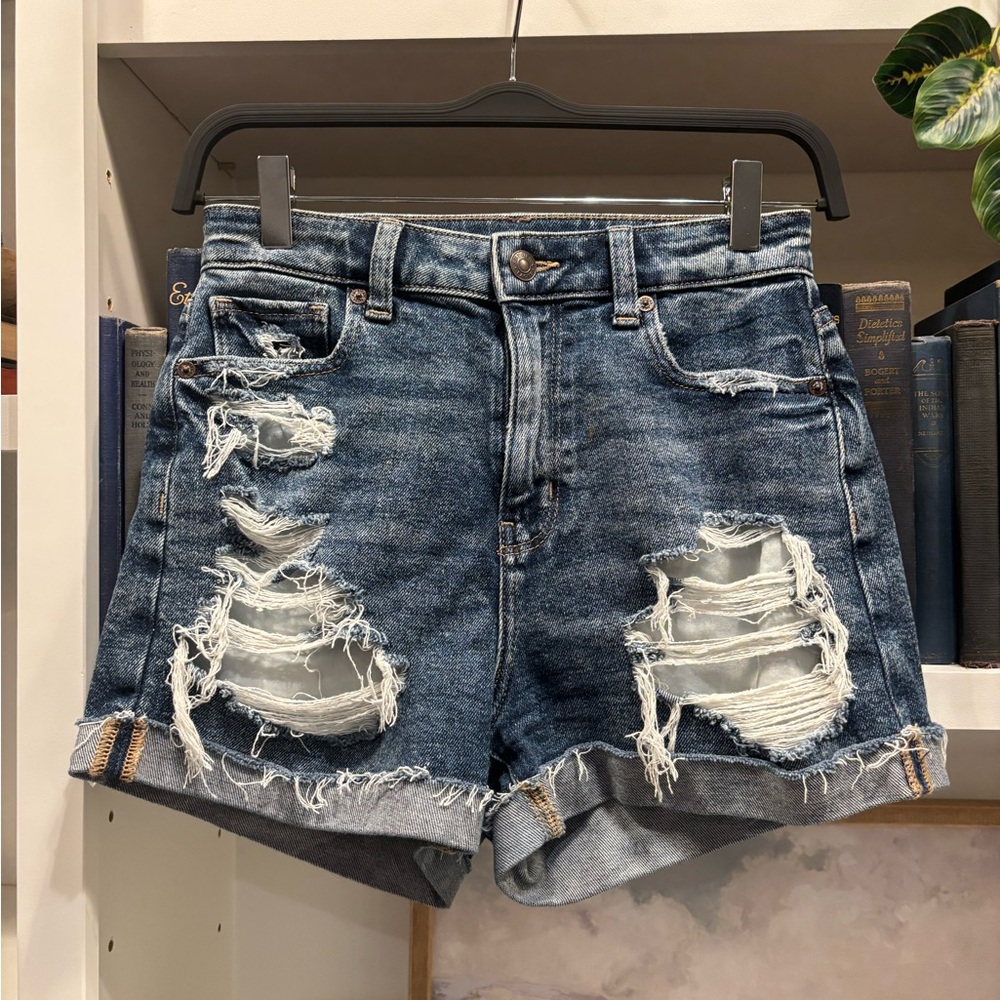 American Eagle Outfitters Blue Distressed Jean Shorts